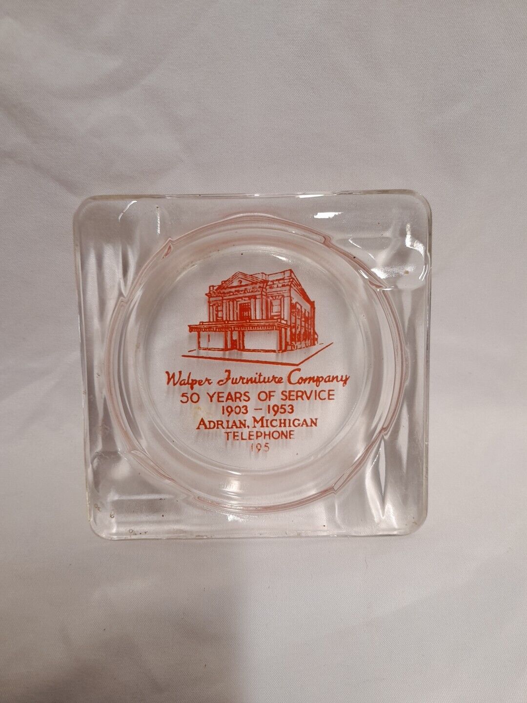  Vintage Glass Ashtray Walper Furniture Company Adrian Michigan 50 Years Of Serv
