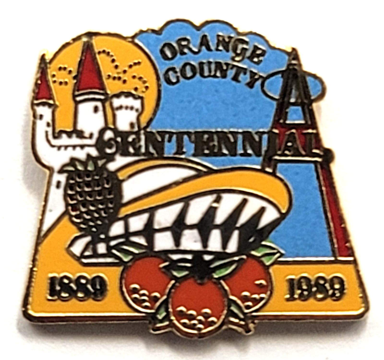 Orange County Centennial Enamel Pin 1889 1989 California Historical Souvenir VTG