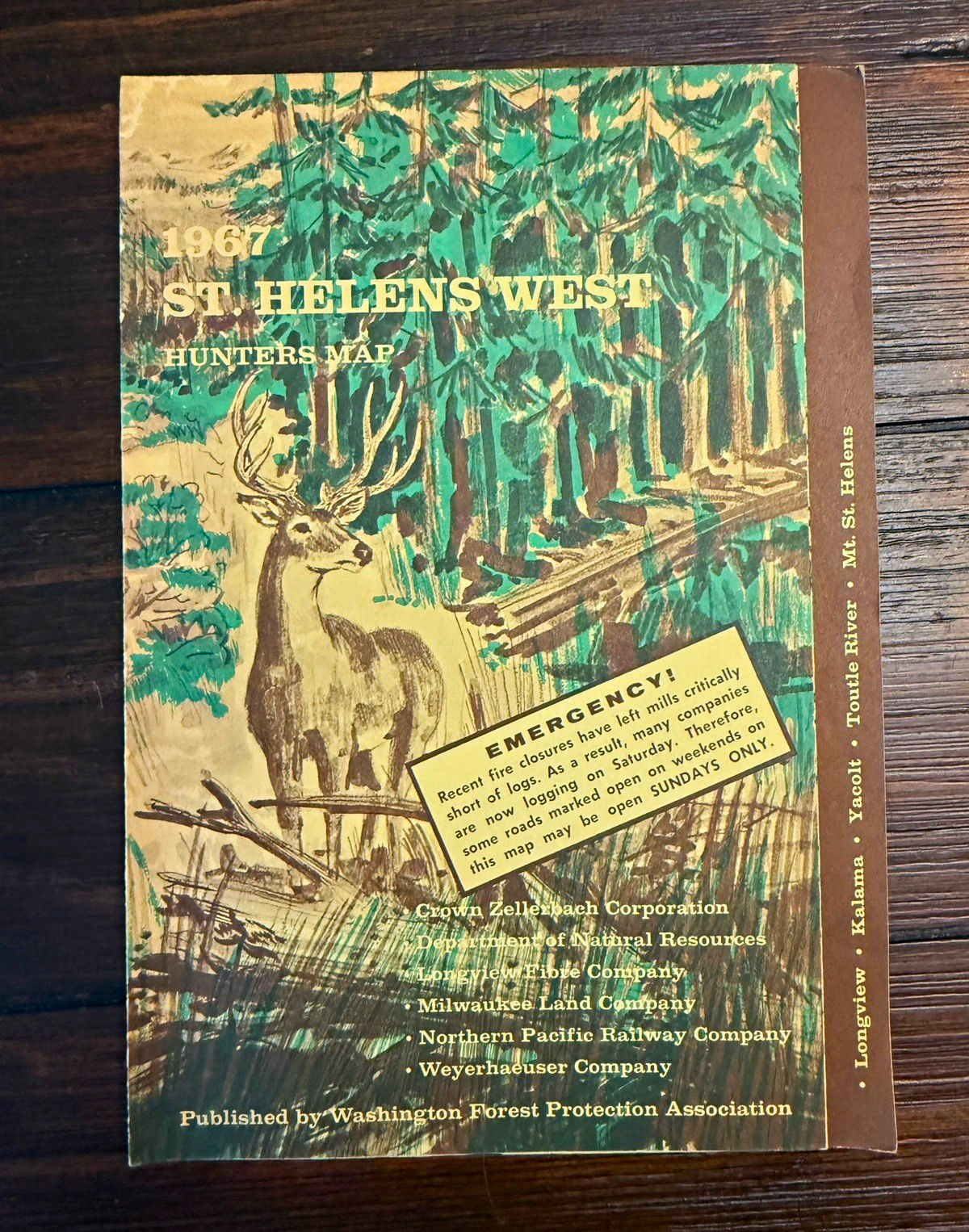 1967 St Helens West Hunters Map Weyerhaeuser Washington Vintage Forest Map