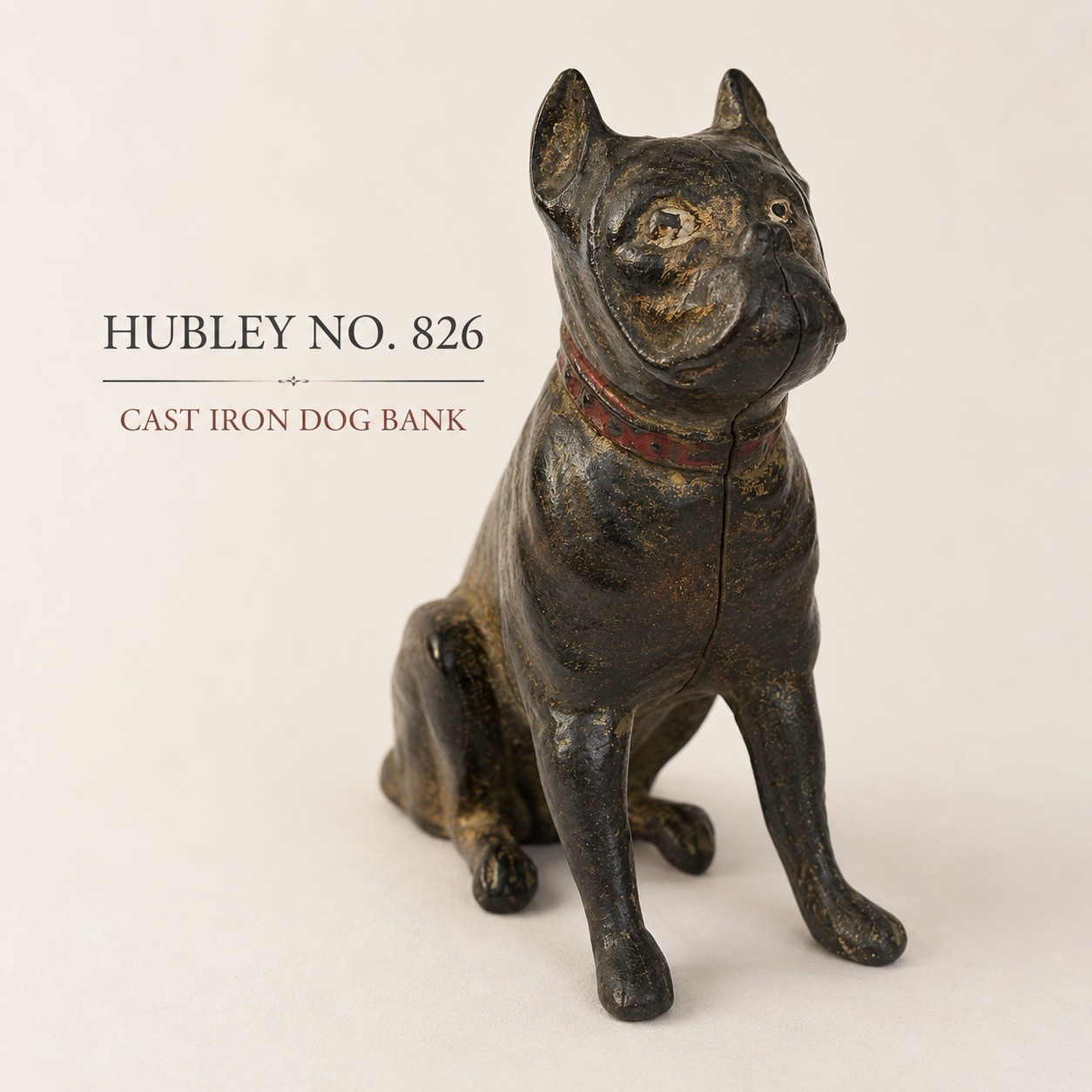 Antique Hubley 826 Cast Iron Boxer Bulldog Still Coin Bank c1920s Rare Original