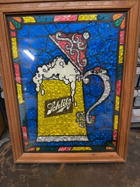 Vintage 1960\'s SCHLITZ BEER Faux Stained Glass MIRROR SIGN Tavern Framed Picture Vintage 1960\'s SCHLITZ BEER Faux Stained Glass MIRROR SIGN Tavern Framed Picture
