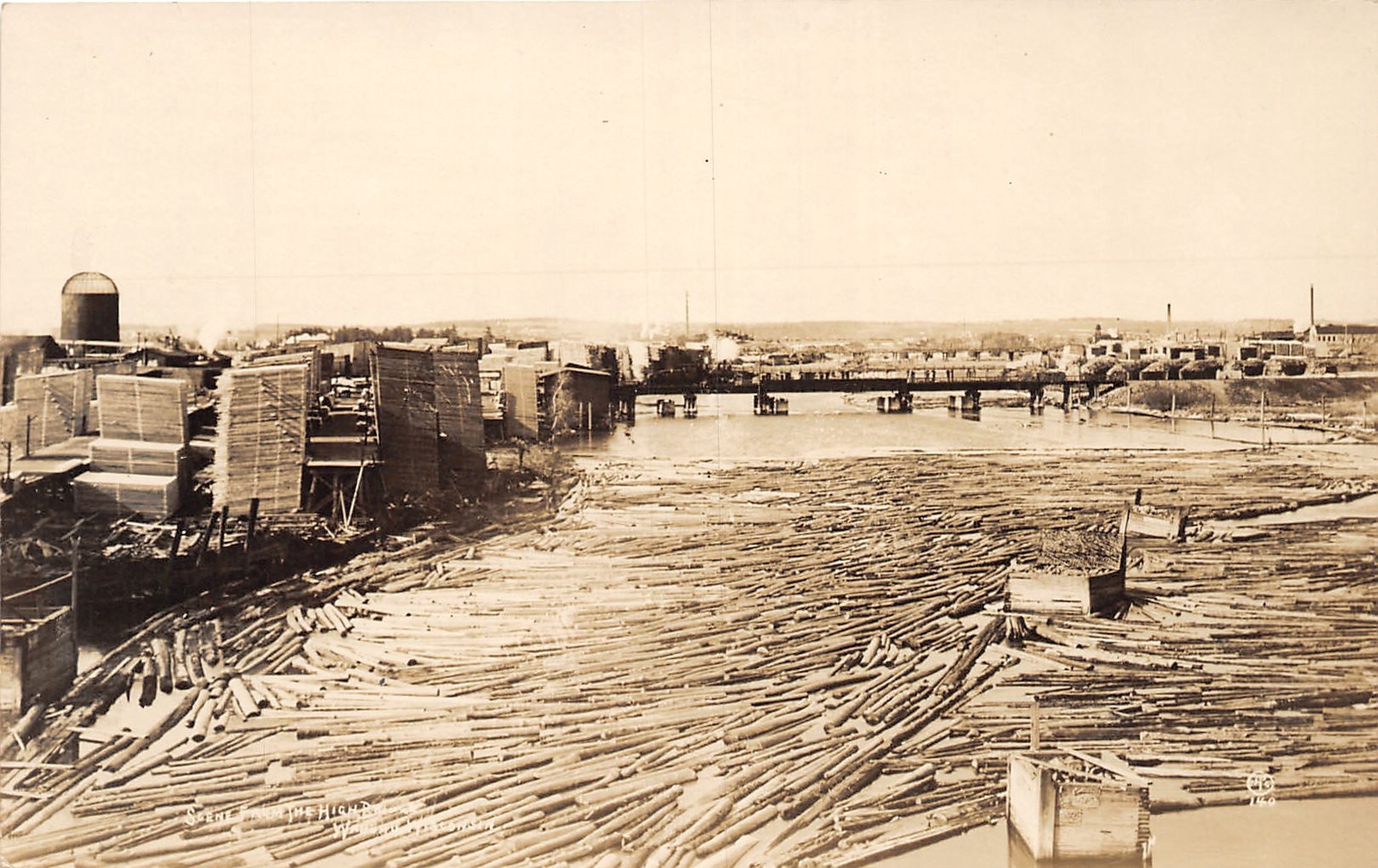 J70/ Wausau Wisconsin RPPC Postcard c1910 High Bridge Flood Sawmill 418