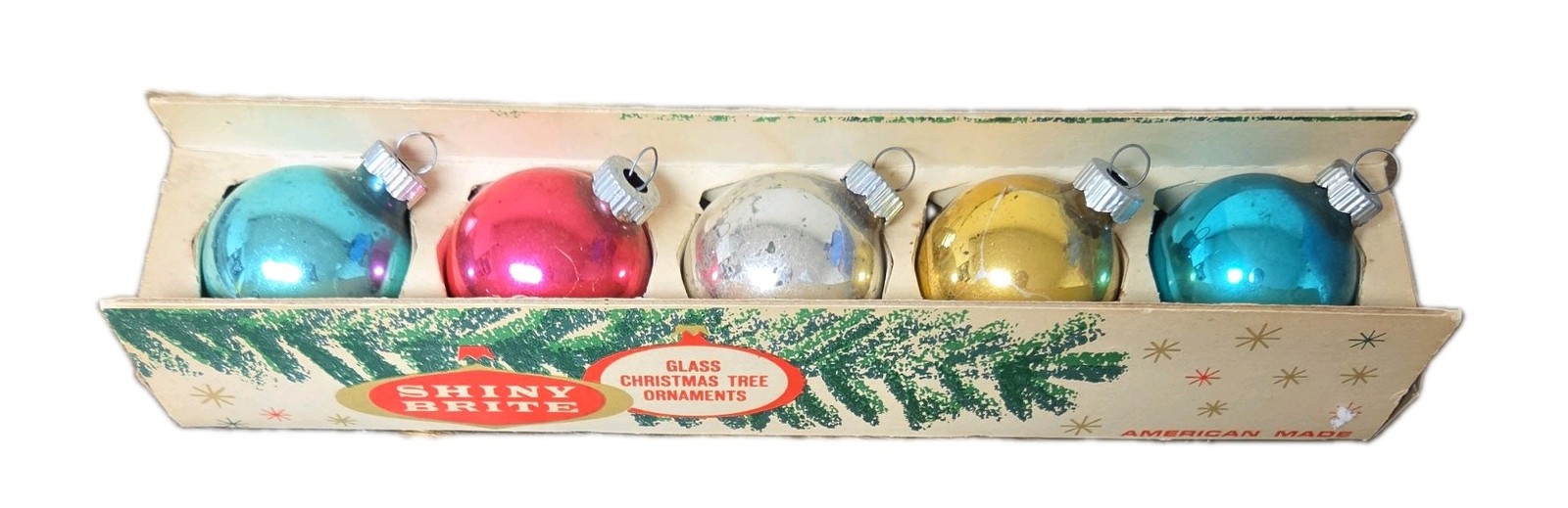 Vtg Shiny Brite Glass Christmas Ornaments Round Ball Set of 5 Mini Multicolor 