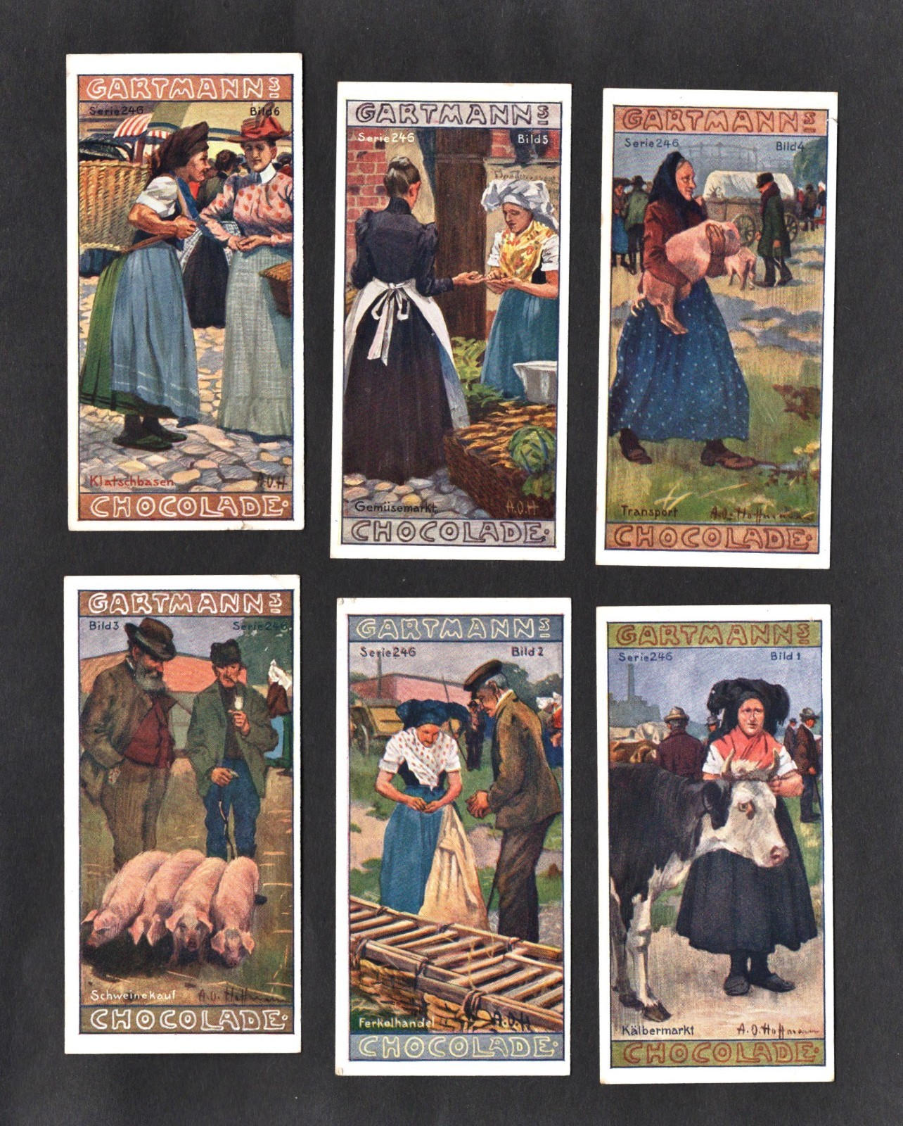A Farmers Market Ser 246 Gartmann Card Set Early 1900s Pigs Cows Bread Stalls
