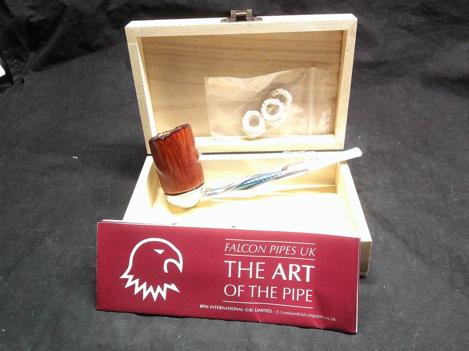 ✔️NEW FALCON PIPE BRIAR SMOOTH TALL  BOWL #AN 11 BLUE SHILLELAGH STEM BOX -W2