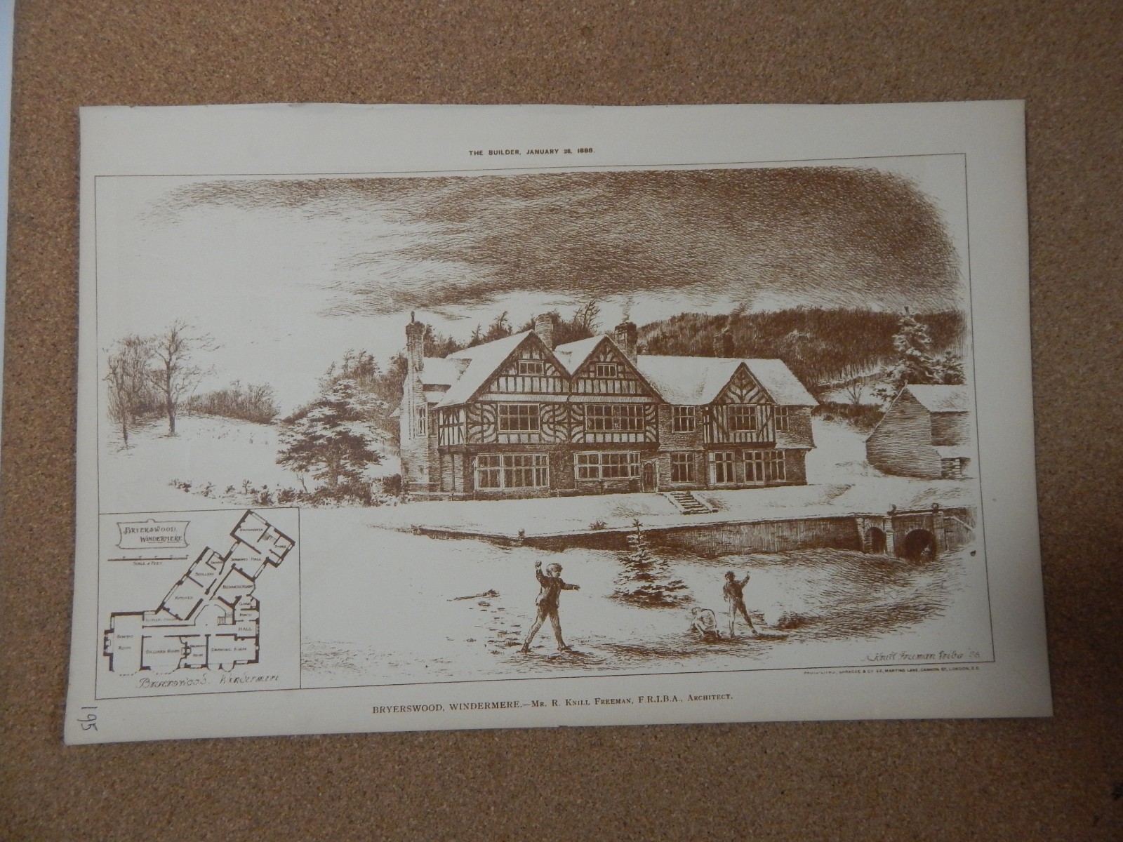 Antique Architects print Bryerswood windermere  The builder 1888