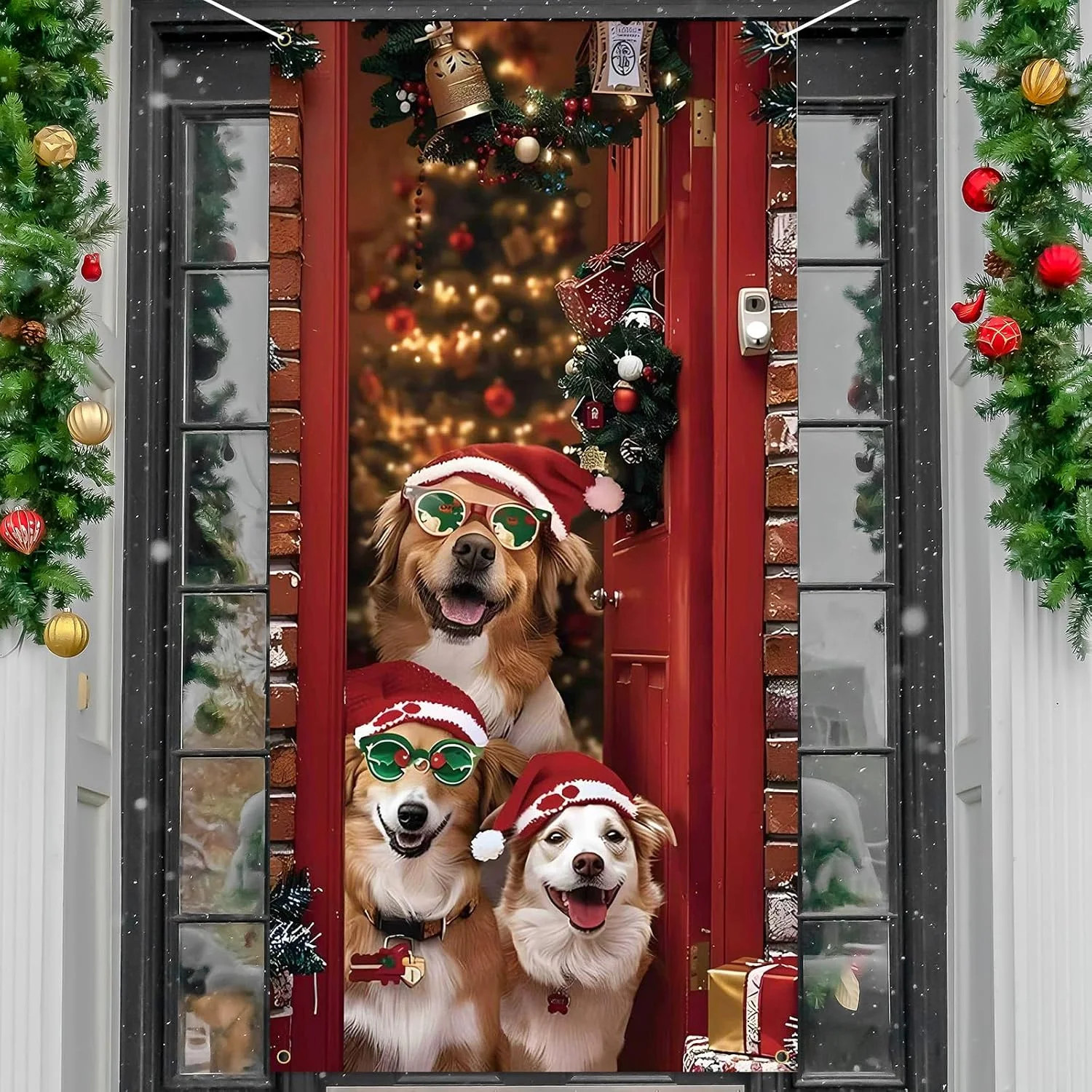 Christmas Door Cover Cute Santa Dogs Front Door Covers Decoration 71x36 Inch, Me