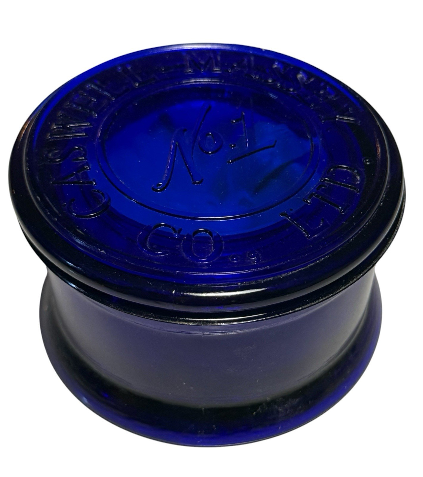 Vtg Caswell Massey Elixir of Love No 1 Cobalt Blue Powder Jar Vanity Puff EMPTY