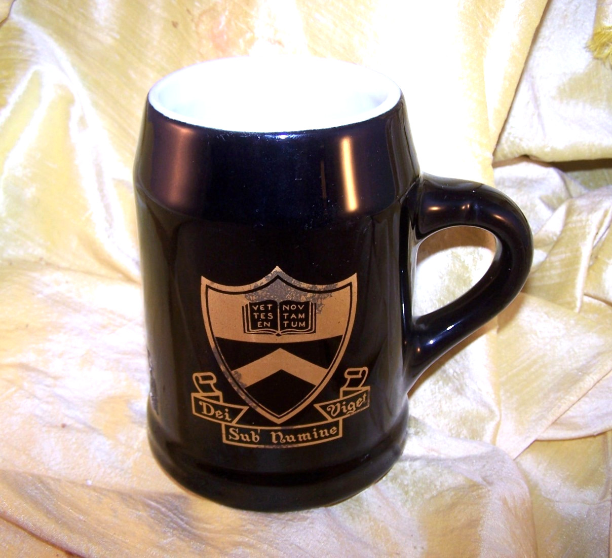 VINTAGE Princeton University black ceramic stein / mug w/ school seal OLD