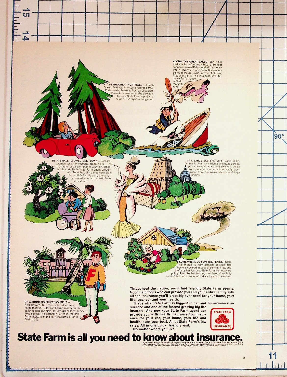 Vintage 1960s State Farm Insurance Print Ad Cartoon Art Magazine Ephemera