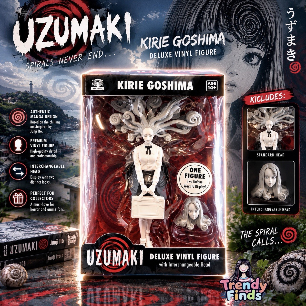 CultureFly Uzumaki KIRIE GOSHIMA 9\'\' Deluxe Vinyl Horror Figure w/Swappable Head