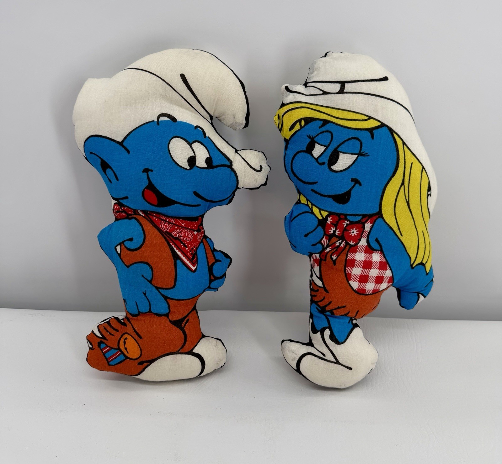 Peyo The Smurfs Plush Pillow Set Blue Western Cowboy Vintage Cut & Sew