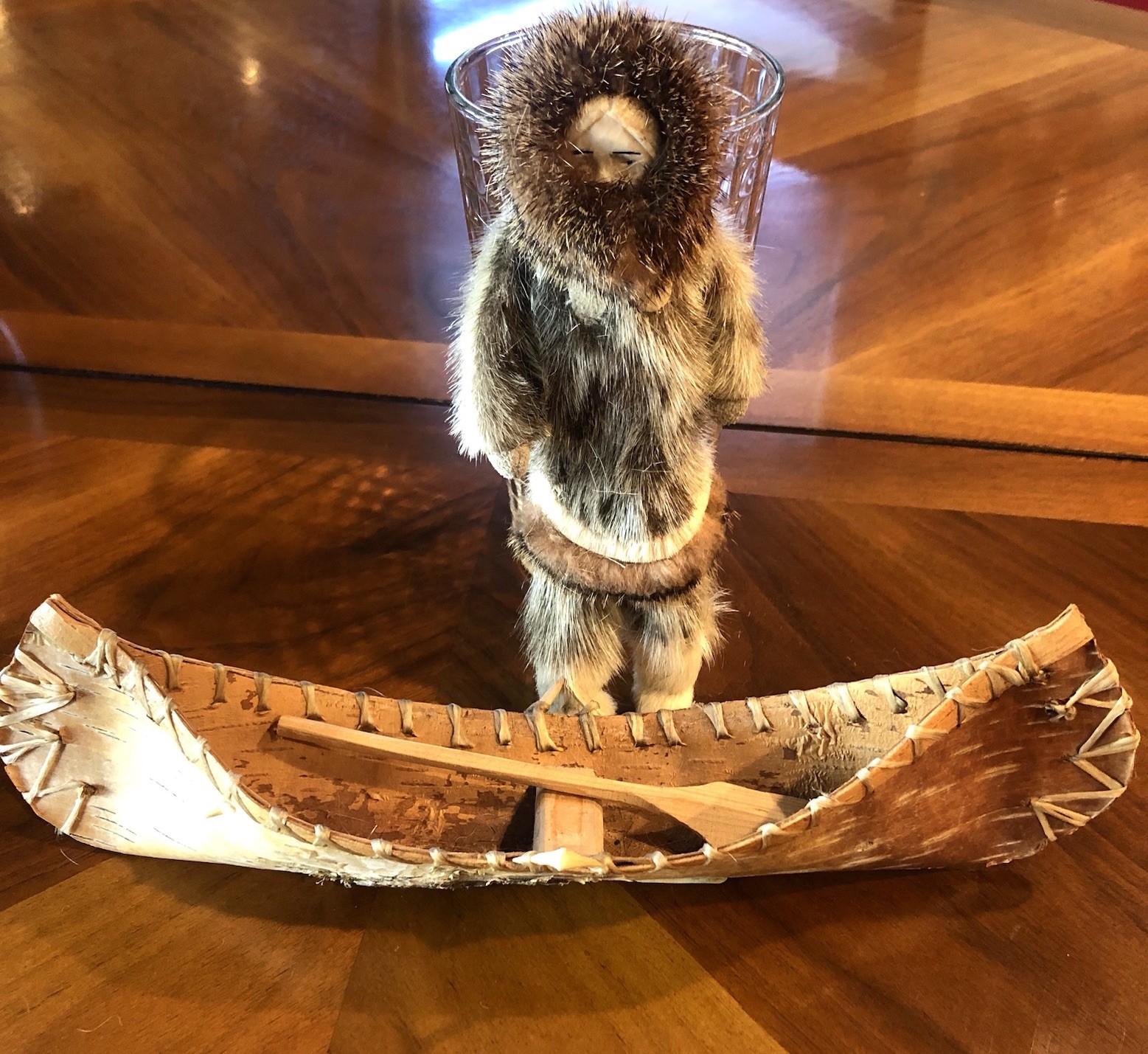 VNTG ALASKAN INUIT DOLL 7.5”& BIRCHWOOD CANOE 11”