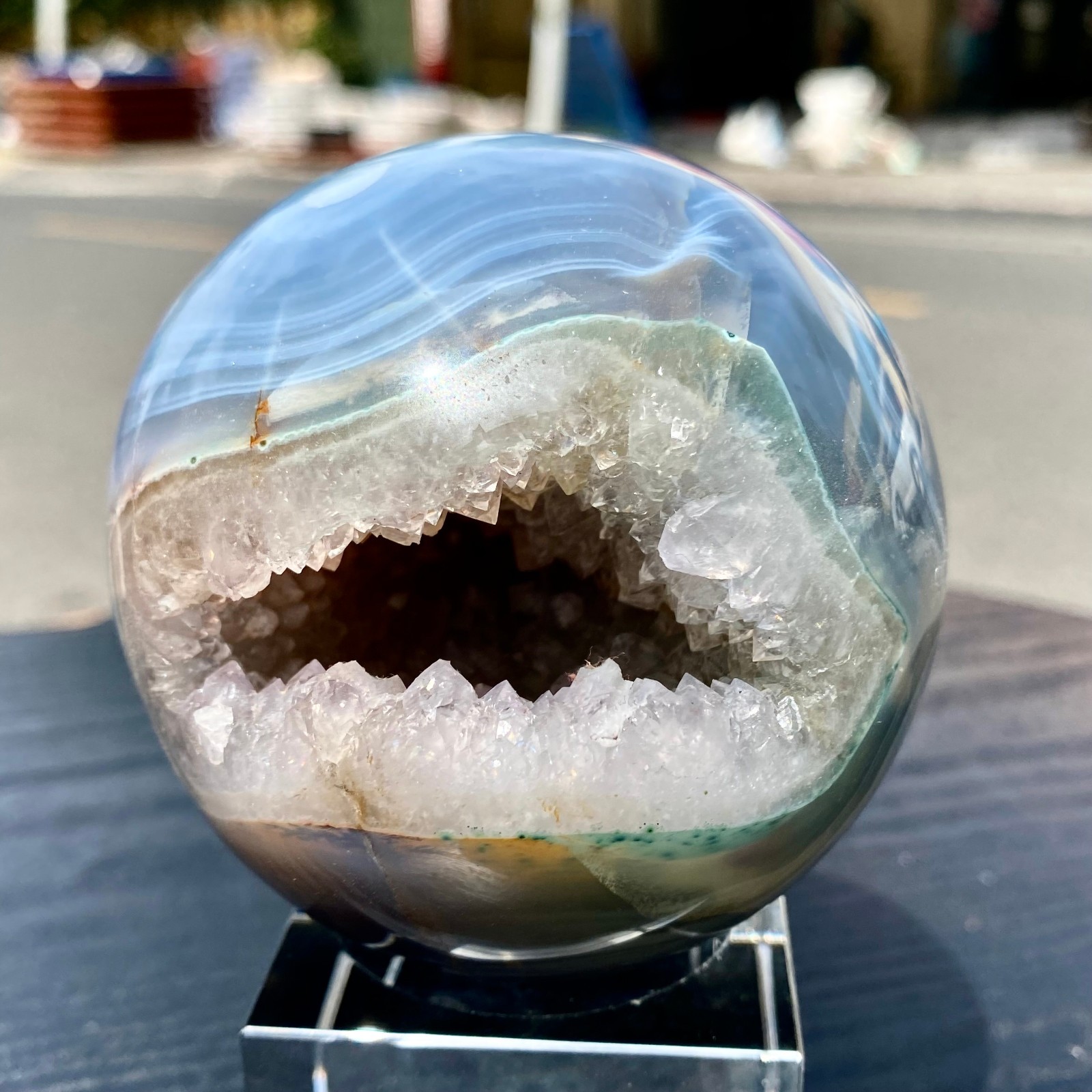 1.3LB Natural Open Smile Agate Amethyst Sphere Healing Wealth Collectible Cryst 1.3LB Natural Open Smile Agate Amethyst Sphere Healing Wealth Collectible Cryst