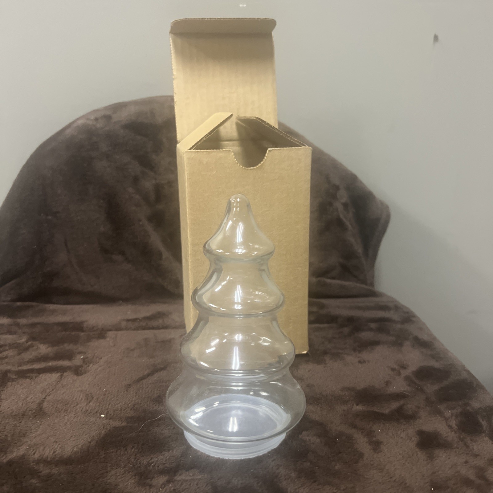 Vintage Clear Glass Christmas Tree Apothecary Jar 4 Tier Candy/Ornaments 7”
