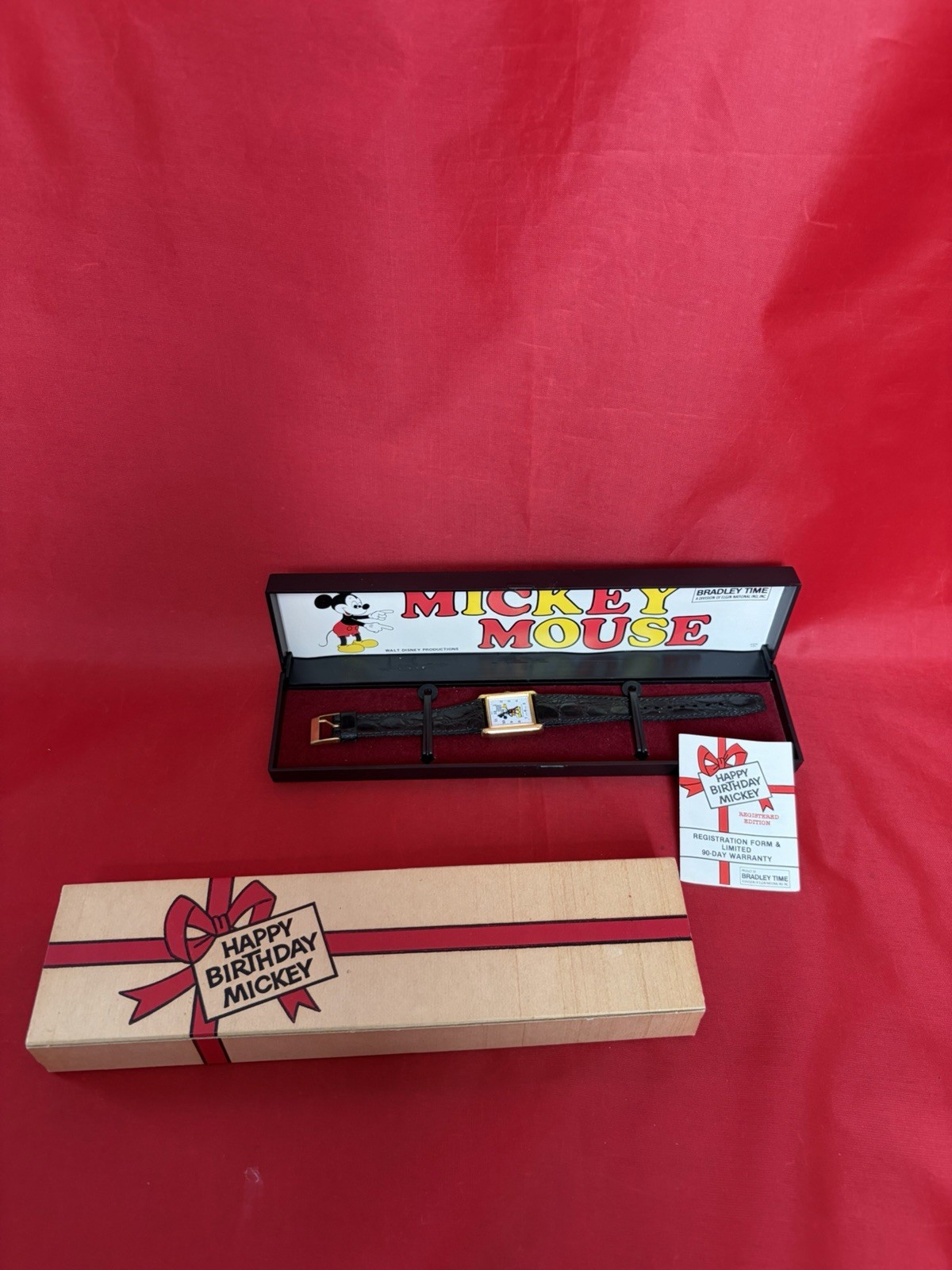 NOS Rare Bradley Time Happy Birthday Mickey Mouse Watch W/ Original Boxes