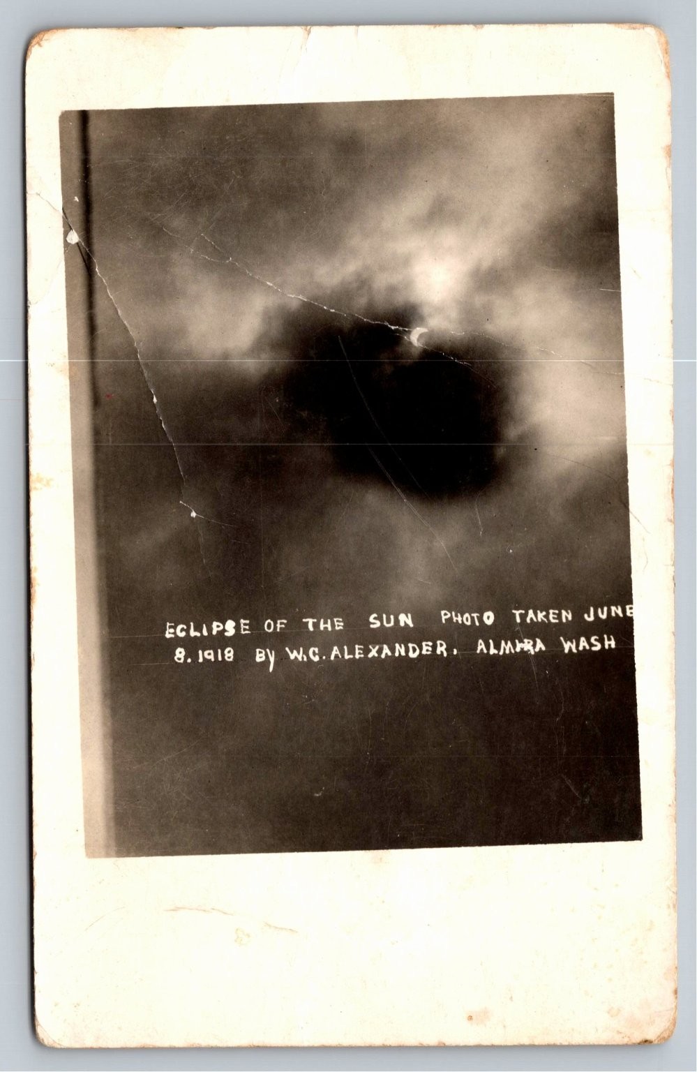 1918 Almira WA Solar Eclipse Real Photo Postcard W. C. Alexander Rppc Astronomy