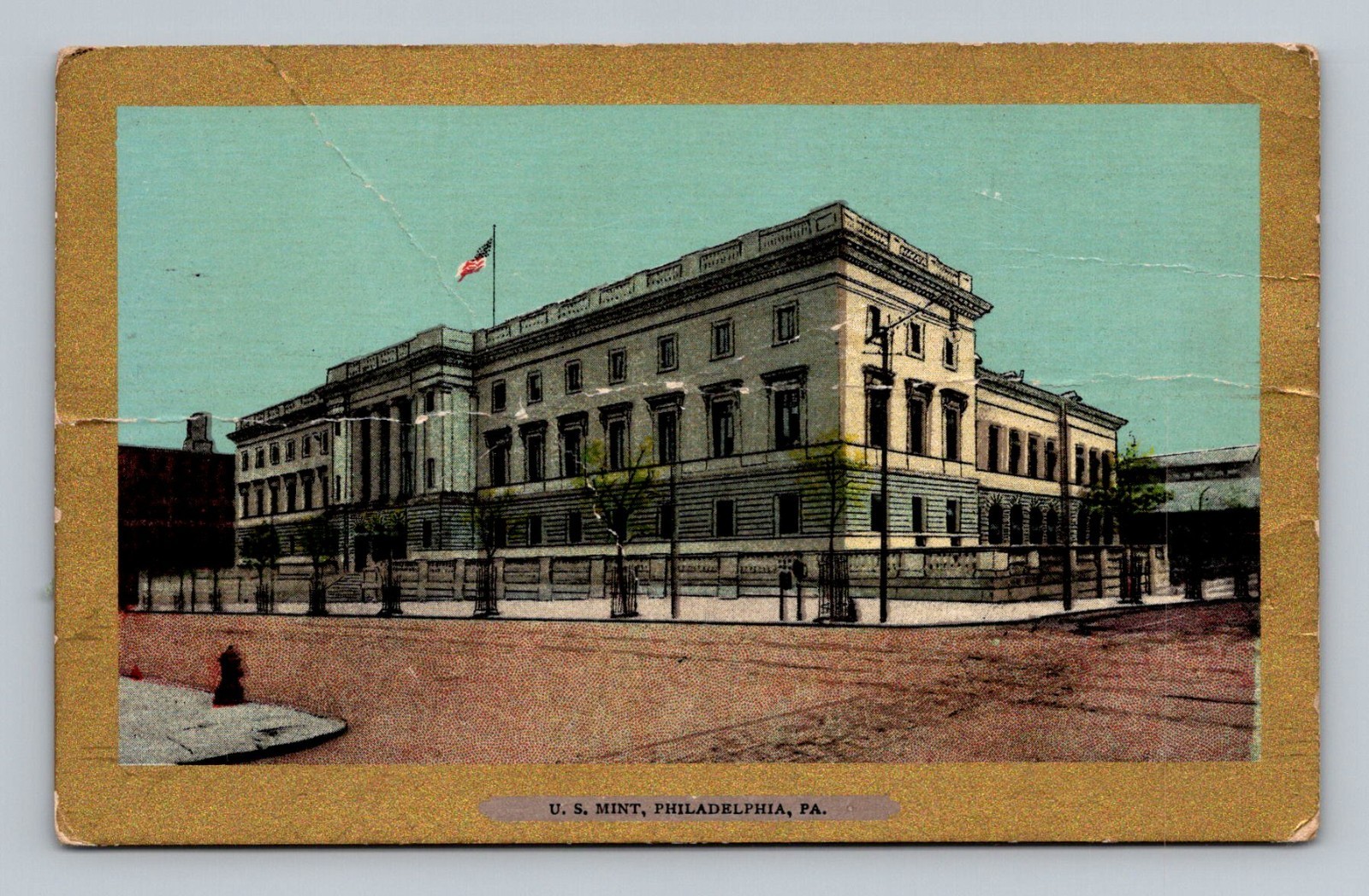 Postcard PA Philadelphia Pennsylvania US Mint Building Front Gold Border c1900s