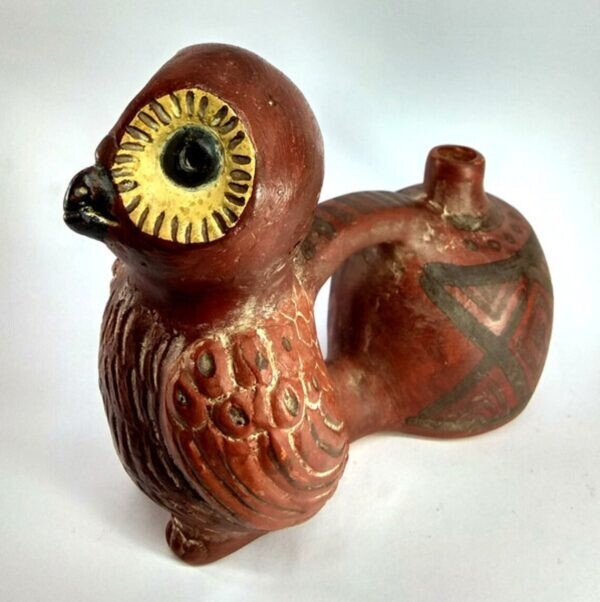 peruvian water whistling vessel OWL- huaco silbador de agua - clay