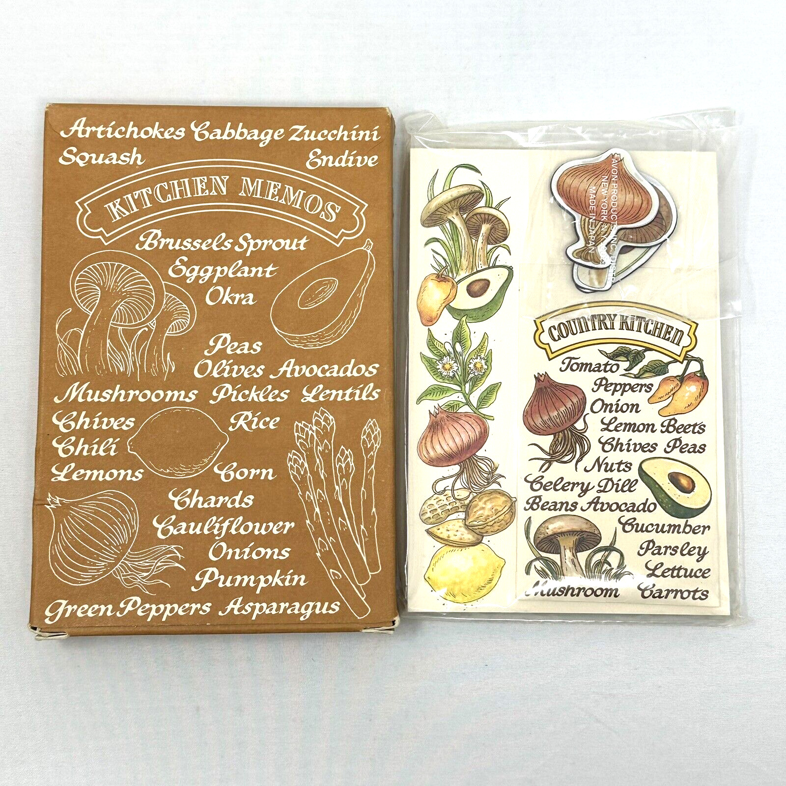 Vintage AVON Country Kitchen Magnets Memo Pad Sachet 1981 Mushrooms Avocado NOS