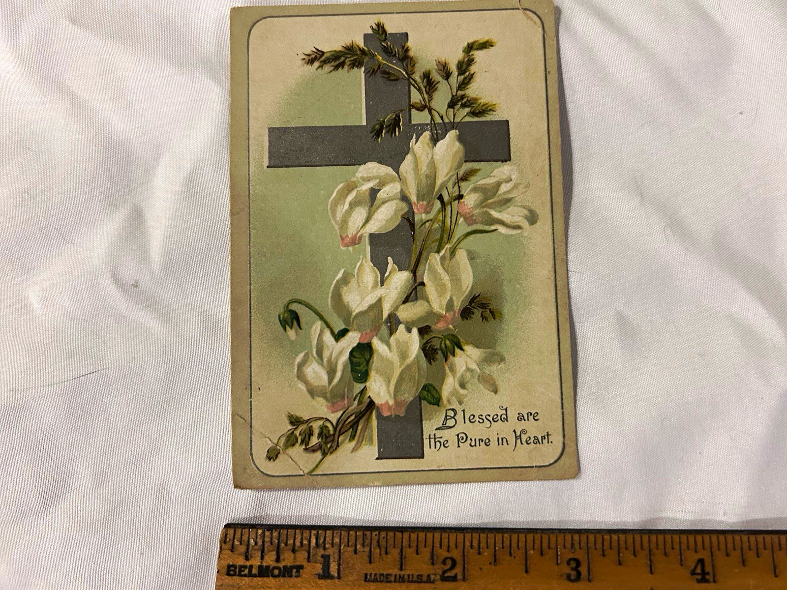 Christian Holy Card Cross & Flowers 