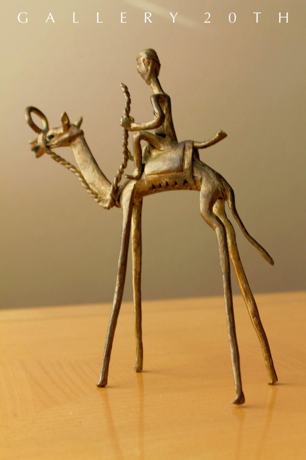 COOL ORIG. MID CENTURY MODERNIST BRASS CAMEL & RIDER SCULPTURE VTG 50\'S GOLD