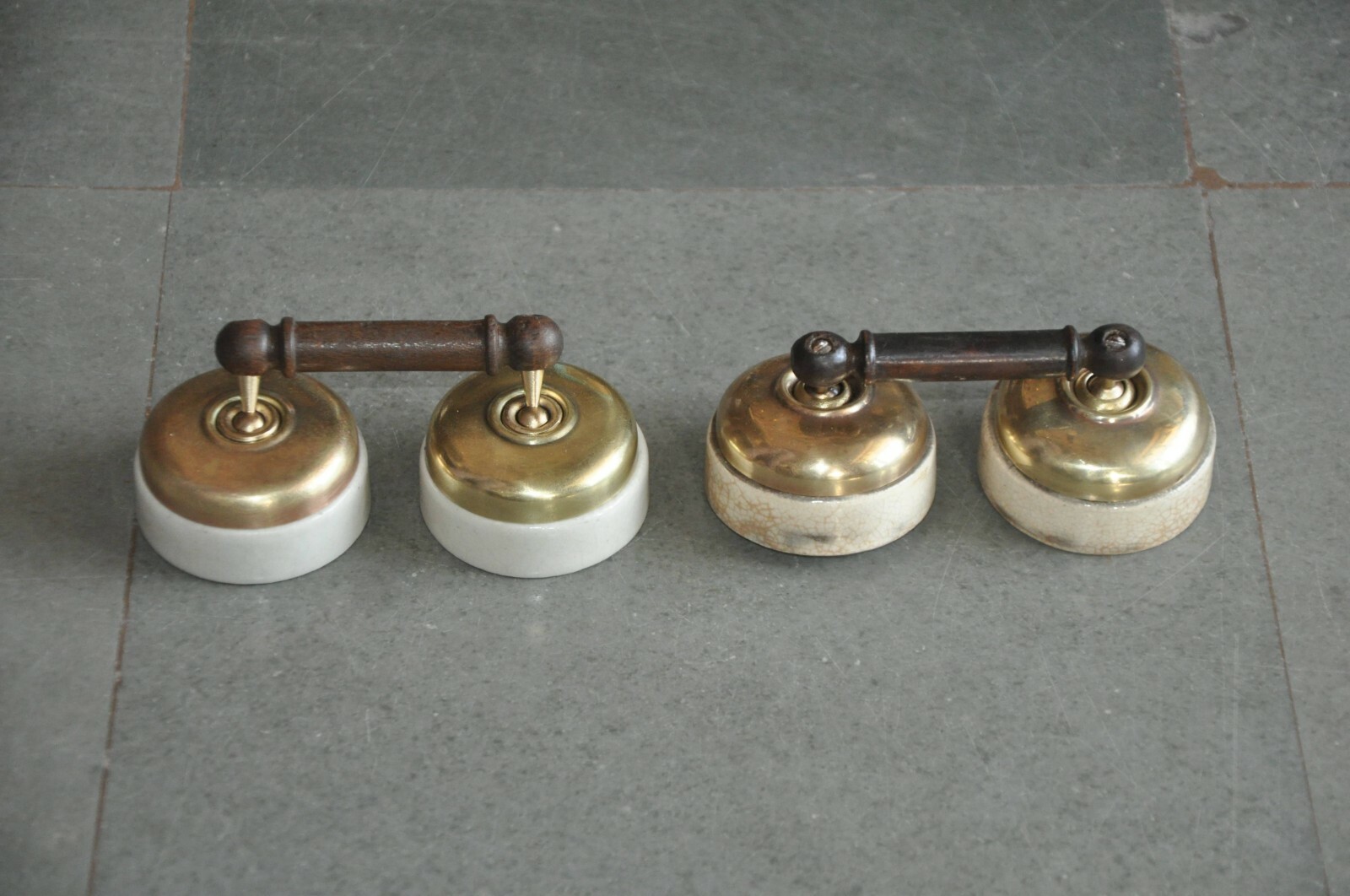2 Pc Vintage Vitreous Brand Fine Brass  & Ceramic Switches , Germany