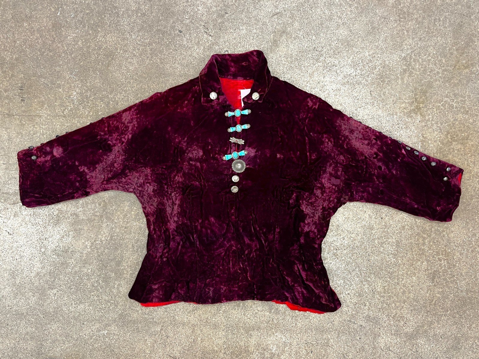 VTG 40s Navajo Velvet Coin Blouse Sterling Silver Turquoise Southwestern