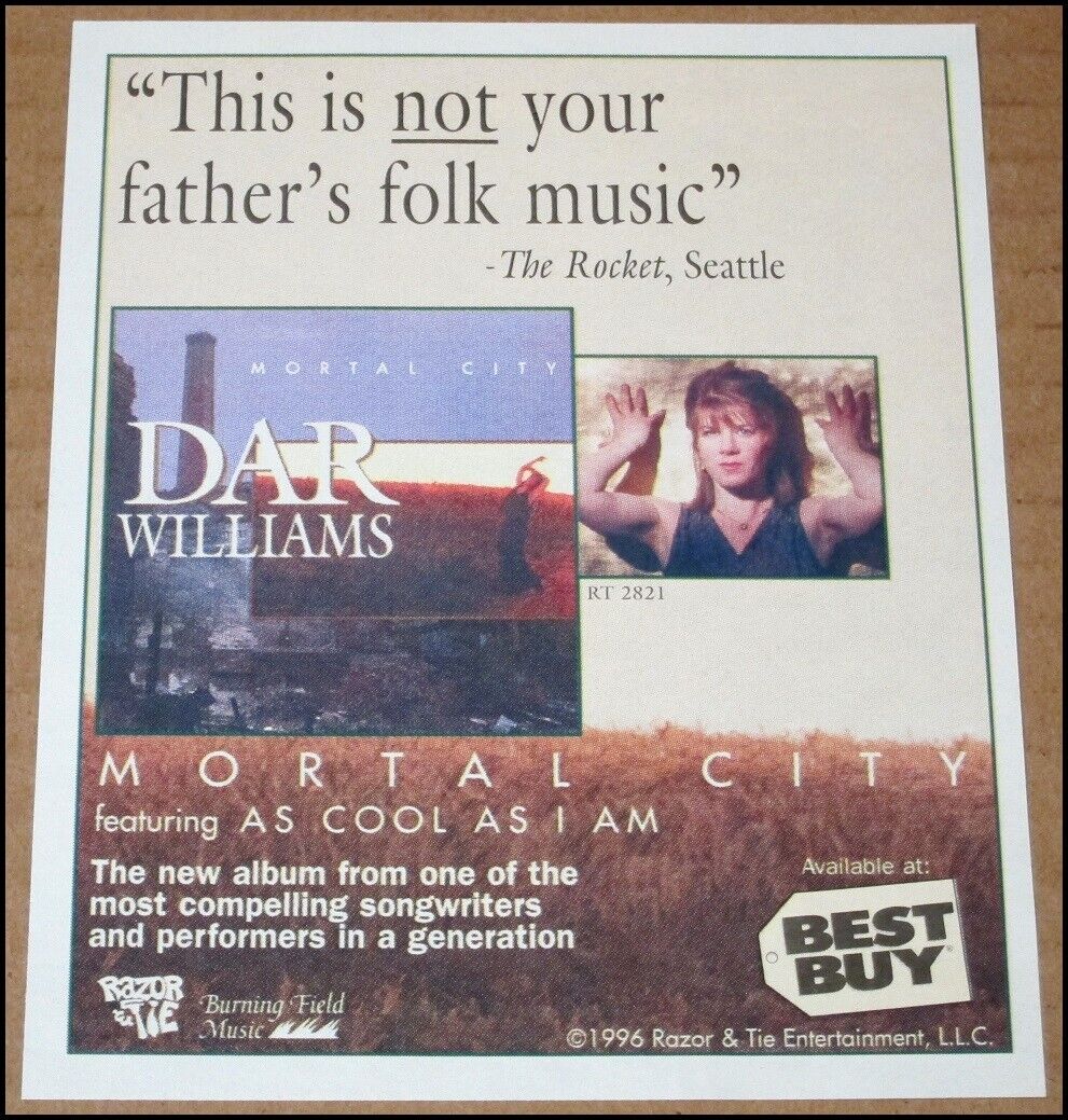 1996 Dar Williams Mortal City Print Ad Album Advertisement Clipping 4.5\