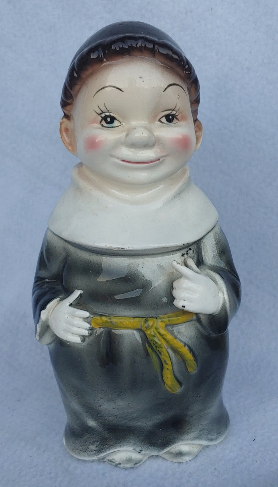 Old Vintage Mid Century Hand Painted Ceramic Coin Bank Monk Friar