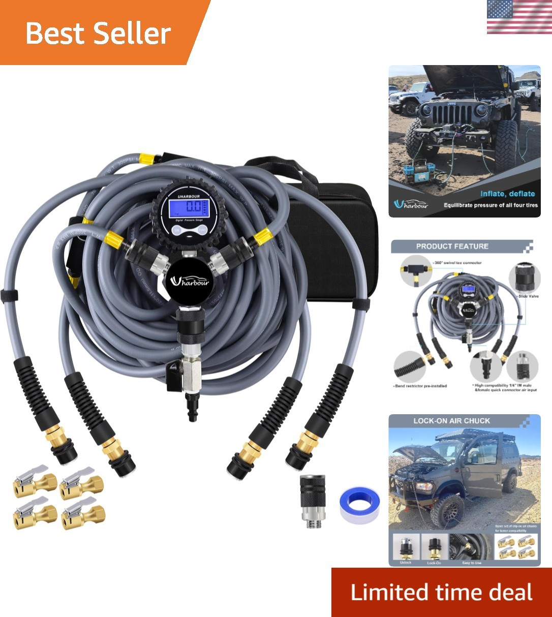 Universal 4-Tire Inflation System with 360-Degree Swivel for Optimal Convenience