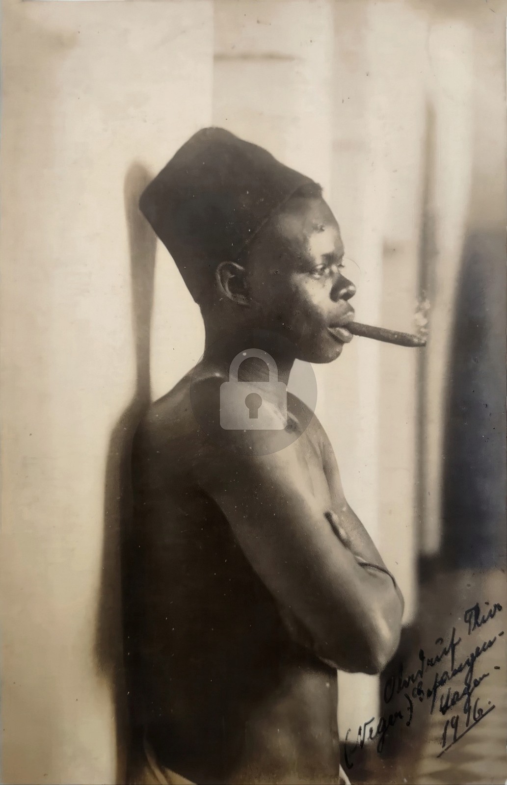 German Writing African Man Smoking Cigar 1916 RPPC Photo Postcard COPY