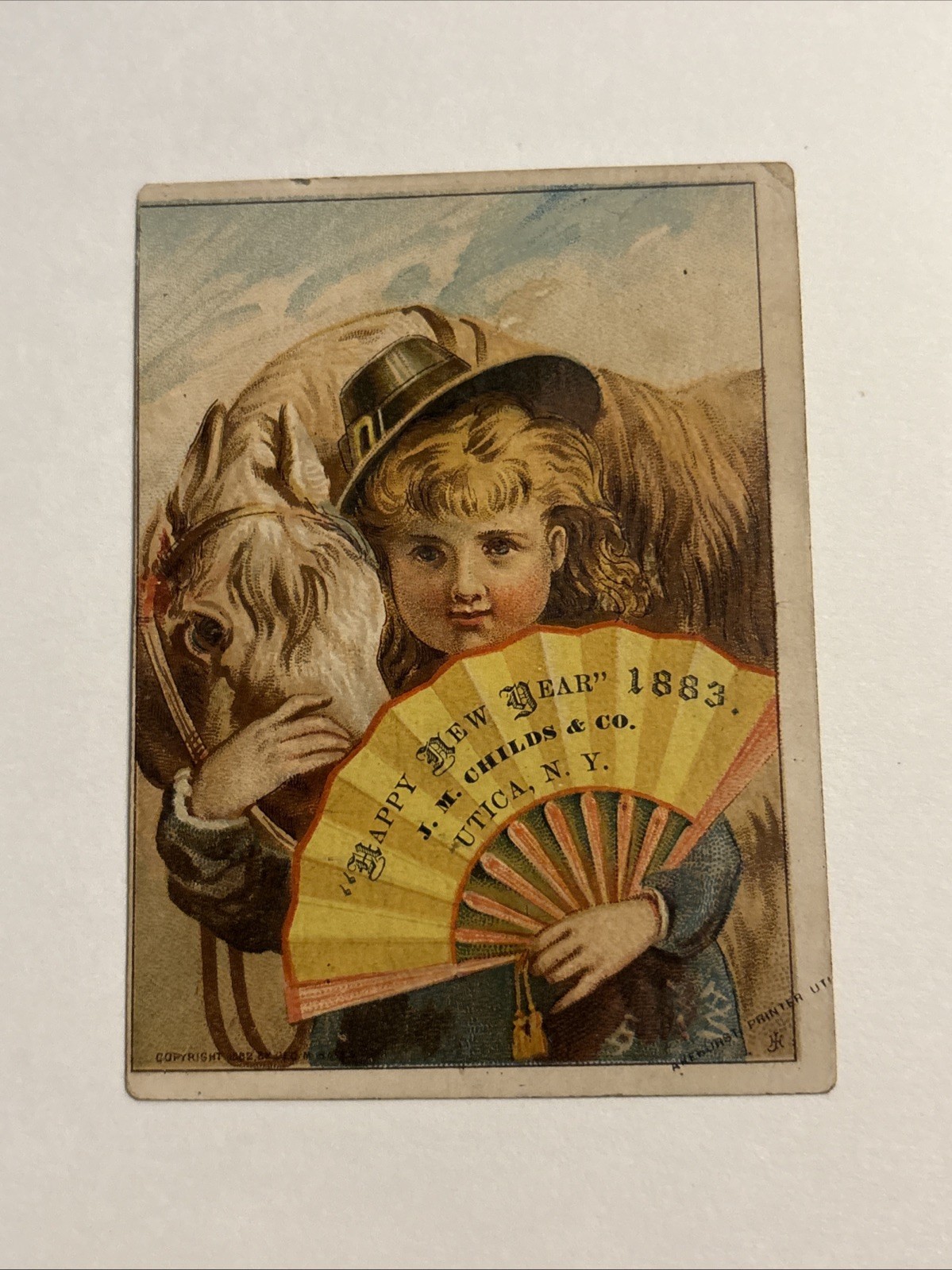 N19 HAPPY NEW YEAR 1883 UTICA NY JM CHILDS Advertising Trade Card