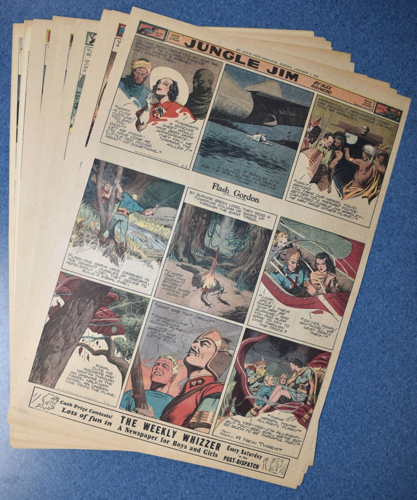 FLASH GORDON (1939) - Set of 37 Sunday Comics - ALEX RAYMOND - w/ Tailspin Tommy