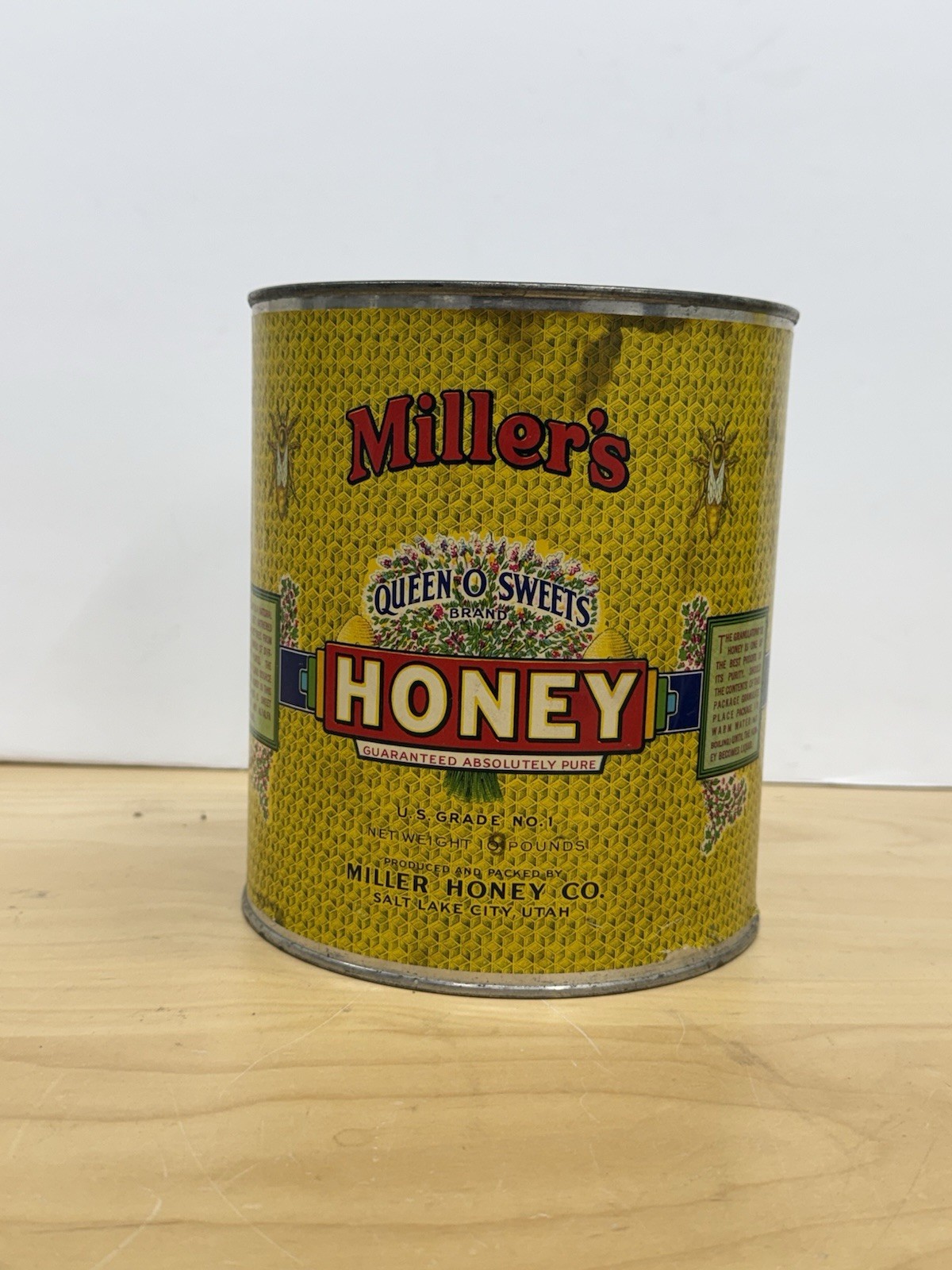 Vintage Miller’s Honey Tin Can Queen O Sweets Salt Lake City Utah