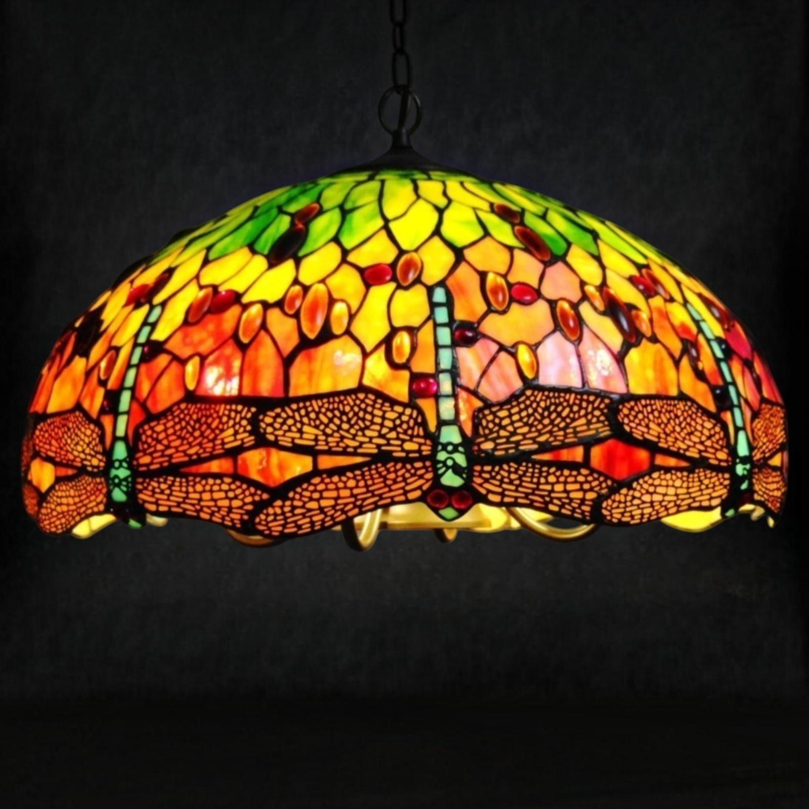 Vintage DRAGONFLY TIFFANY STYLE Stained Glass Chandelier Swag Lamp 5 Lights 22