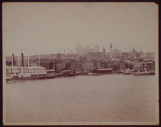 Photo:Albany NY 1890 Panorama Waterfront Buildings Boats River Cityscape