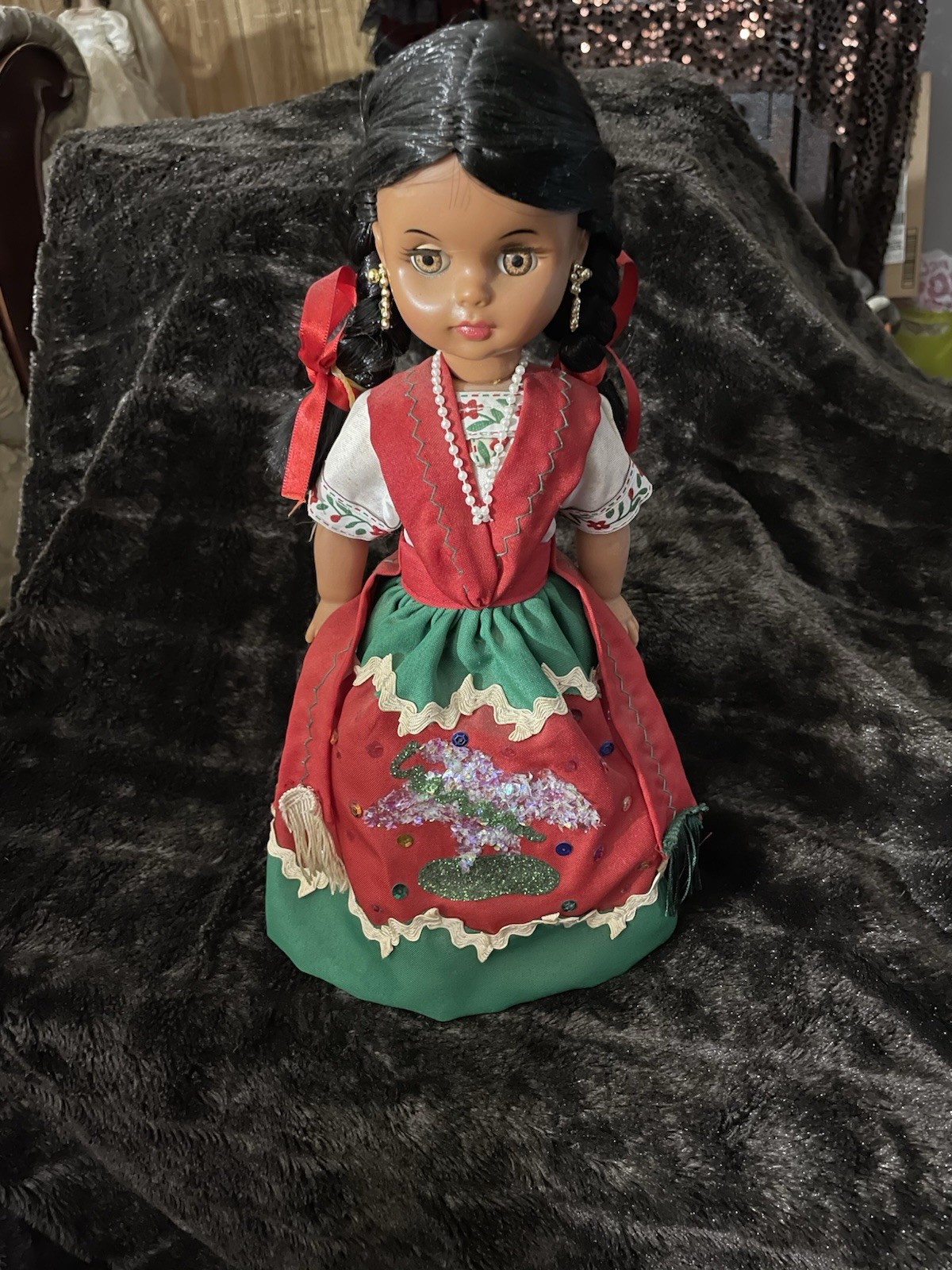 Vintage Mexican Souvenir Doll Traditional Folk Art Dress Braided Hair Handmade Vintage Mexican Souvenir Doll Traditional Folk Art Dress Braided Hair Handmade