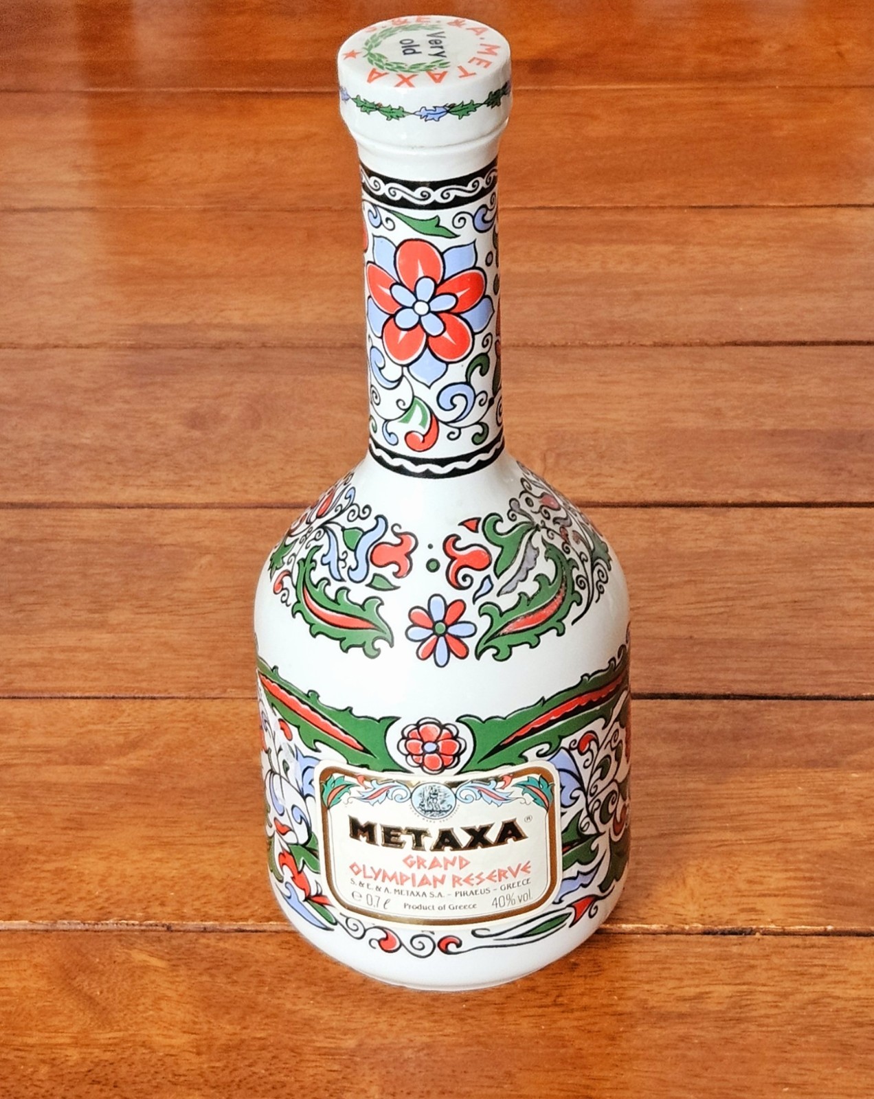 Vintage Metaxa Grand Olympian Reserve Hand Made Porcelain Decanter Empty Bottle