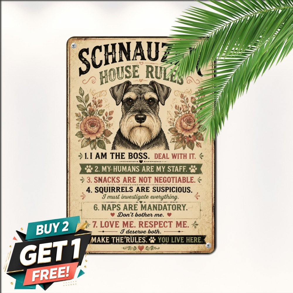 Schnauzer Dog House Rules Caution Sign Retro Home Decor Metal Tin Sign 8x12