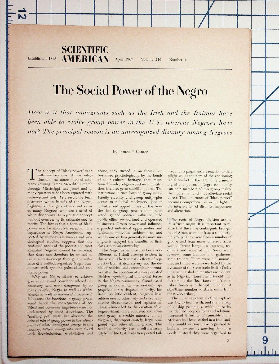 Scientific American April 1967: The Social Power of the Negro Article