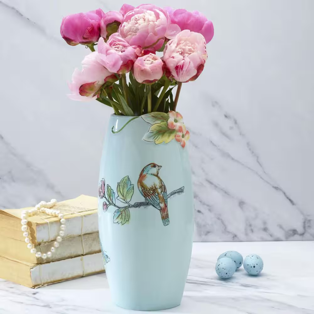 10.25 In. English Garden Blue Ceramic Flower Vase