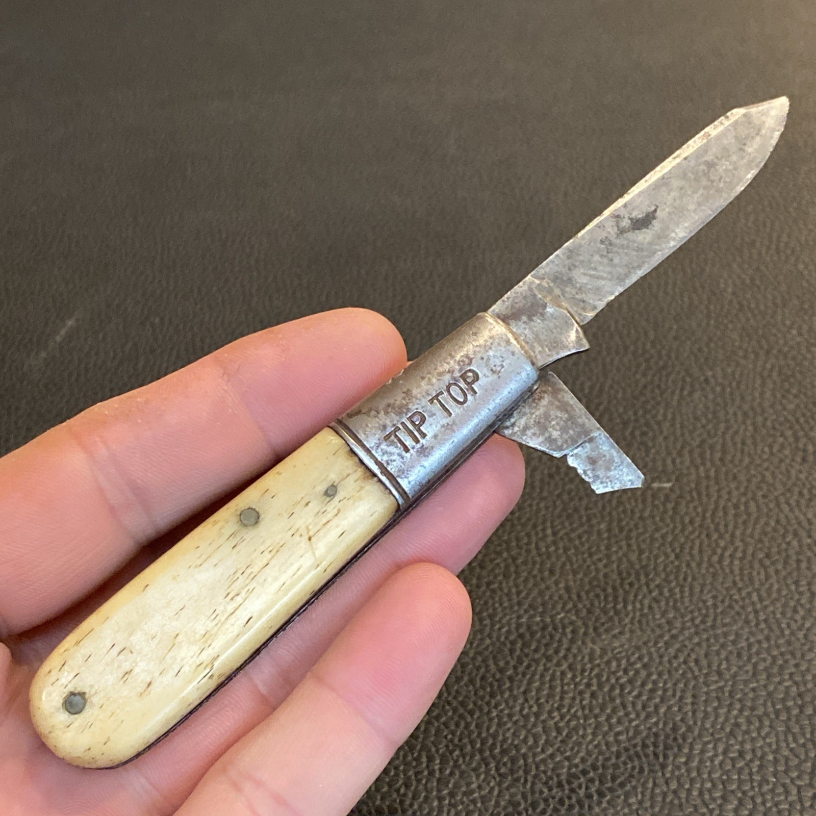 Vtg Camillus Sword Brand 11 Tip Top Barlow Pocket Knife Bone Handle AS IS READ*