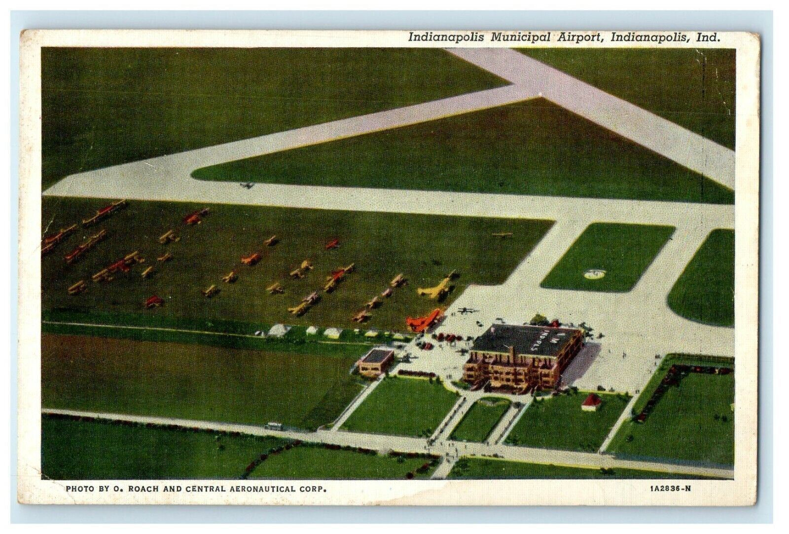 c1940\'s Aerial View Municipal Airport Airplanes Indianapolis Indiana IN Postcard