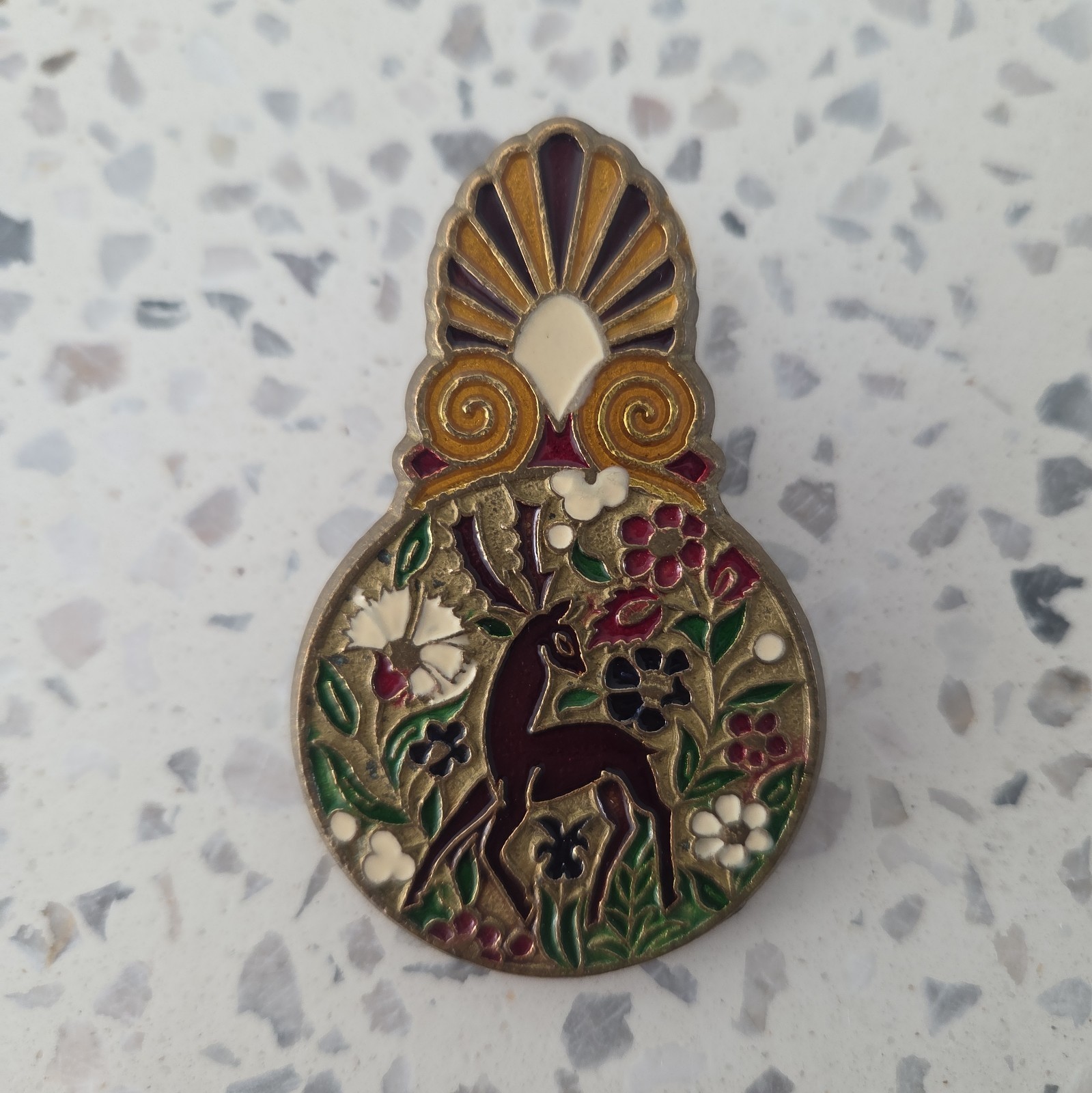 Greek Smaltotex Brass Cloisonné Vintage 70s Letter Clip Enamel Handcrafted 8x5cm