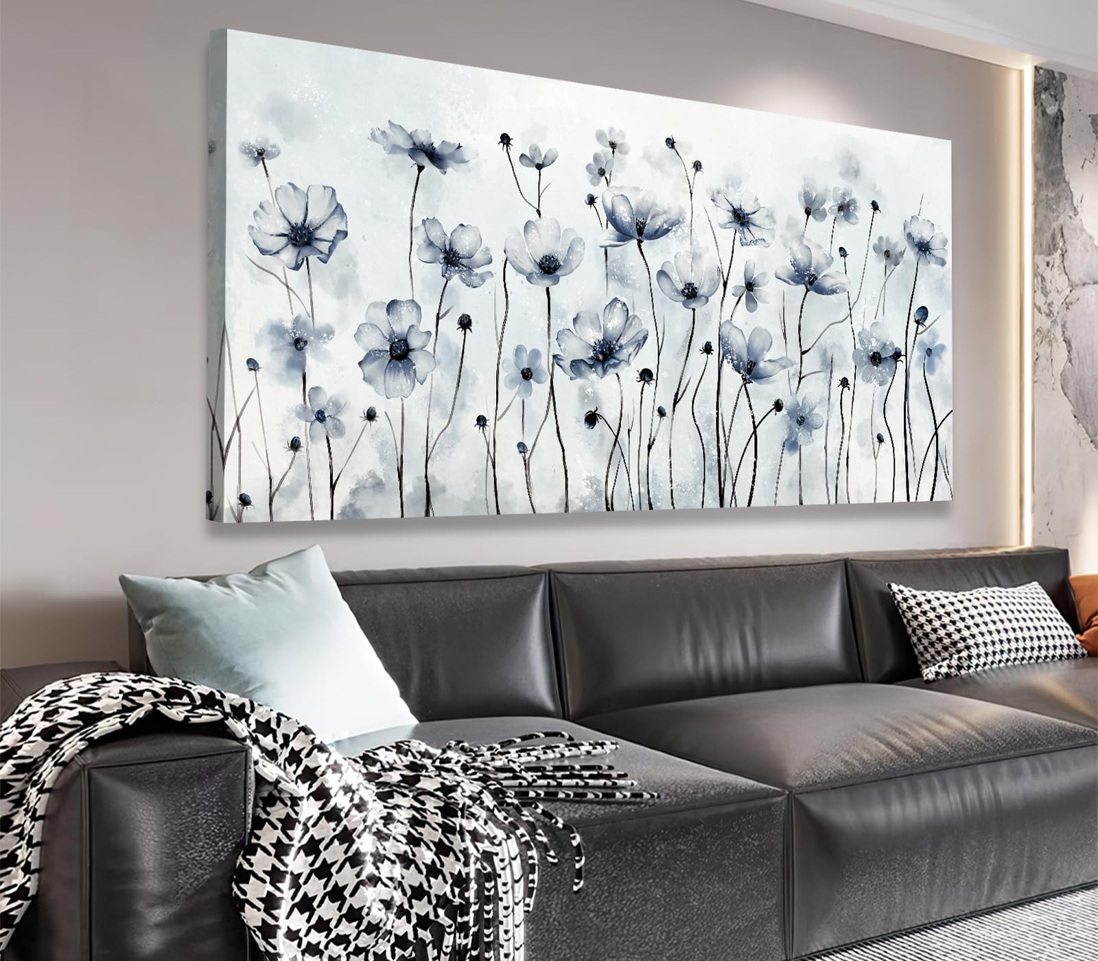 VEAEE Framed Flowers Canvas Wall Art - Indigo 24\
