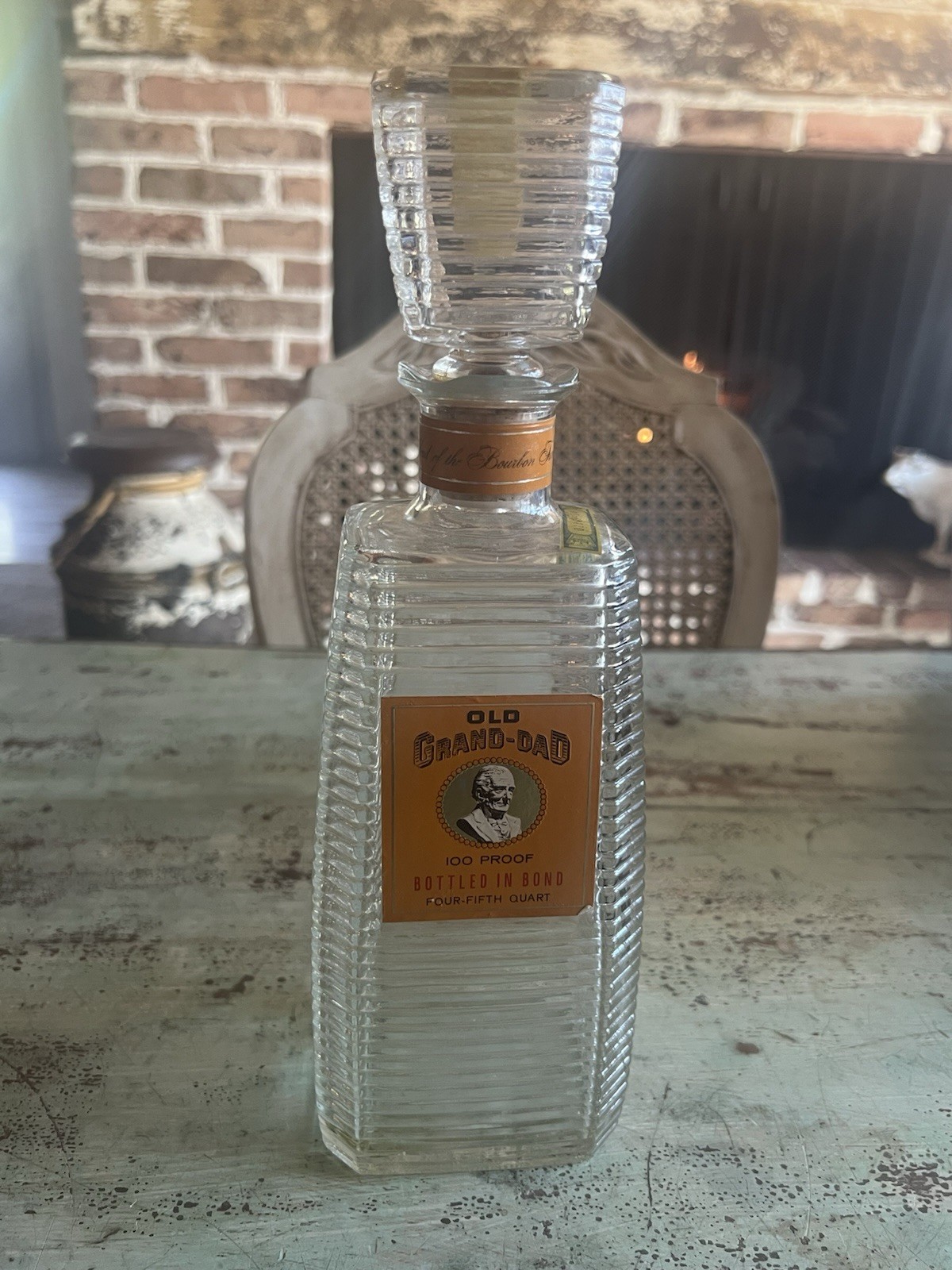 Vintage 1963/1964 OLD GRAND DAD BOURBON WHISKEY EMPTY BOTTLE CORK GLASS STOPPER