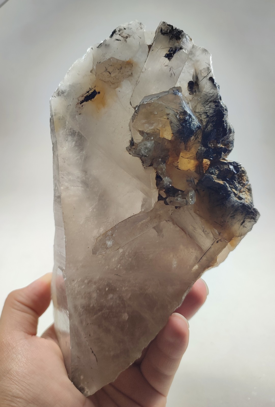 833-gm Riebeckite & Astrophyllite Included Smoky Quartz Large Size Crystal - Pak