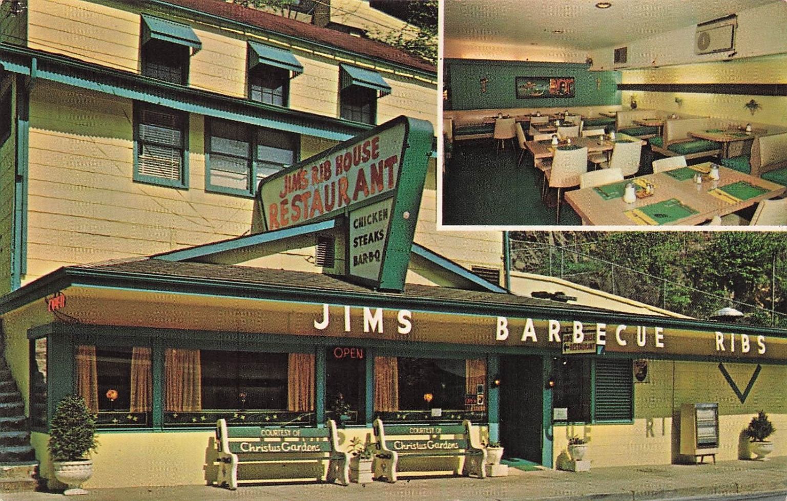 Vintage Jim's Rib House Restaurant Gatlinburg TN Smoky Mountains Postcard