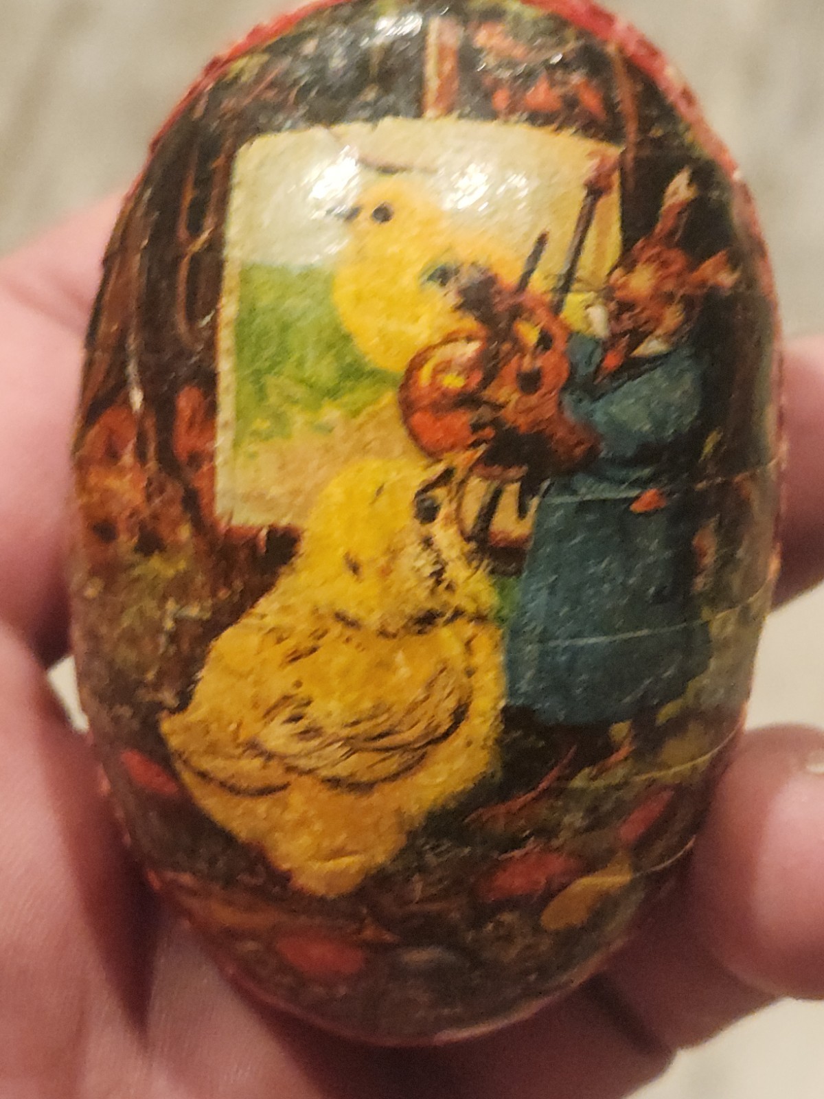 Antique Lithographed large Easter Egg German Candy Container
